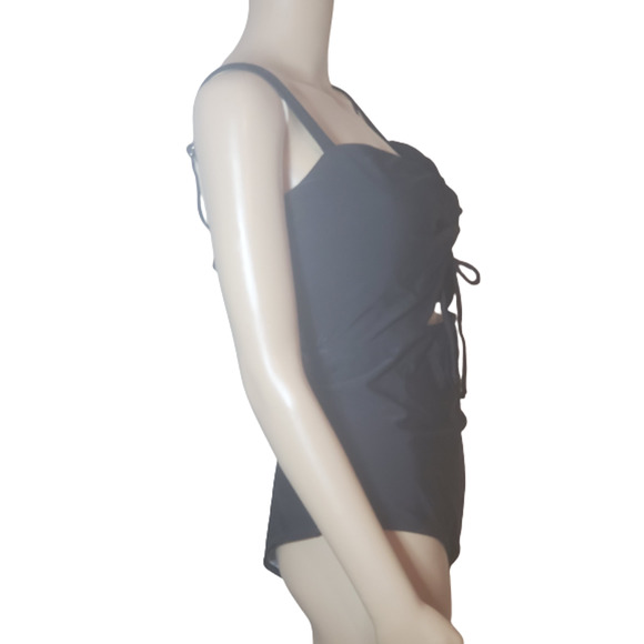 NWOT Women's Plus Black Sleeveless Ruched Keyhole Front One Piece Swimsuits- 3XL - Picture 3 of 8